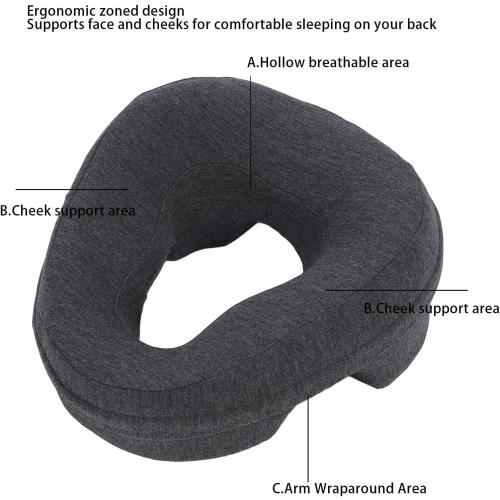 Face Down Pillow with Memory Foam, Soft Ergonomic Design for Comfortable Sleeping, Ideal for Home and Beauty Salon Use, Features Hollow Breathable Holes (Dark Gray)