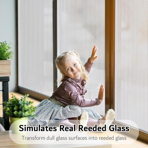 VELIMAX 1/2-Inch Reeded Glass Window Film, Frosted Reeds Window Film, Window Privacy Film, 3D Window Decals Non Adhesive for Bathroom Living Room Office, 17.7x78.7 inches