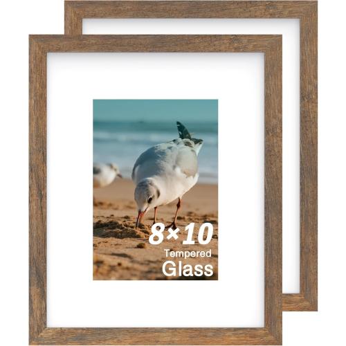 An&He 8x10 Picture Frame Set of 2, Brown Wood Grain Photo Frame for Wall Mounting or Tabletop Display