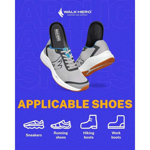Walkhero Plantar Fasciitis Pain Relief Insoles High Arch Support Orthotic Shoes Inserts, Relieve Flat Feet and Foot Fatigue (Mens 6-6 1/2 | Womens 8-8 1/2, Blue)