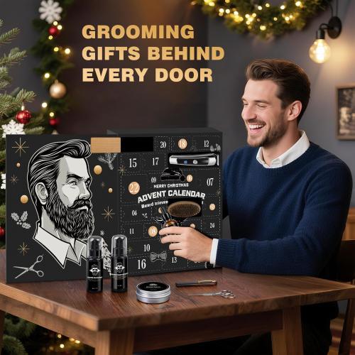 Hair & Beard Advent Beauty Calendar 2025 for Men Grooming Kit, 24 Days Christmas Countdown Calendar with Electric Trimmer Kit & Beard Care Kit for Men, Creative Gifts for Father Dad Husband Boyfriend