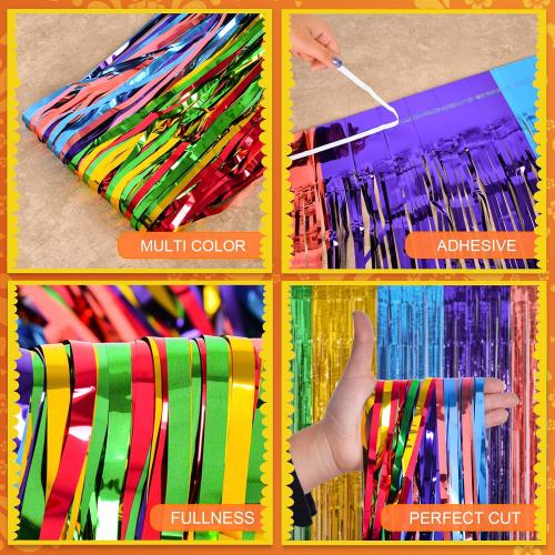 Mega-L Fiesta Taco Foil Fringe Curtains, Mexican Party Backdrop, 2 Pack