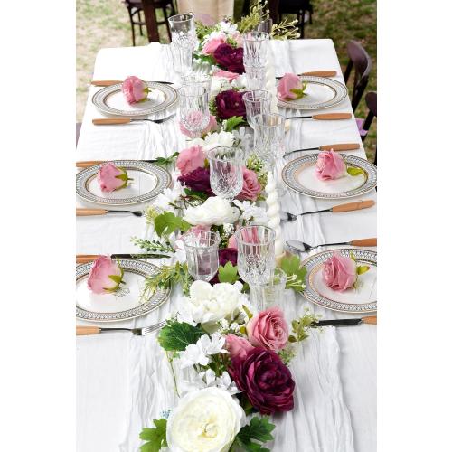 Color White Burgundy and Pink  2Pack Artificial Peony Flower Garland - Silk Peony Garland with Pink White Flowers for Wedding Party Table Decoration,6ft/Strand(White&Burgundy&Pink)