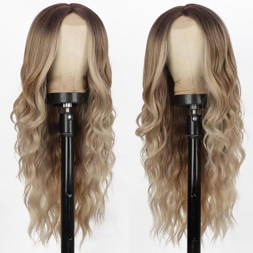 Ombre Blonde Wigs for Women, Long Blonde Wavy Wig, 26 Inch Middle Part Natural Looking Synthetic Heat Resistant Wig for Daily Party Cosplay Use