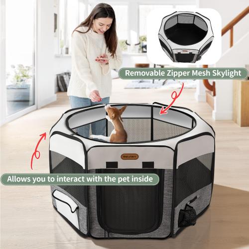 Dog Playpen, Portable Pet Playpen, Puppy Playpen, Cat Playpen with Carrying Case, Dog Playpen for Small Dogs Indoor/ Outdoor, Removable Mesh Shade Cover