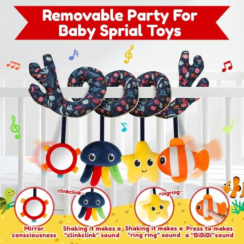 Spiral Car Seat & Stroller Activity Toy,Car Seat Toys for Babies 0-6 Months Boy,Baby Spiral Hanging Plush Activity Toys Thank You Gifts for Newborn 0 3 6 9 12 Months Baby Boys Girls