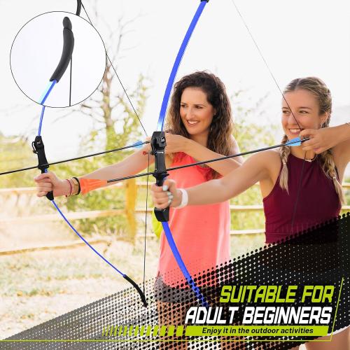 CrazyMouse Bow and Arrow for Teens Beginners Adults Recurve Bow Set 8 Arrows 5 Target Face Archery Longbow Kit Backyard Games Gift for Outdoor Sports (Blue Archery Bow Set)
