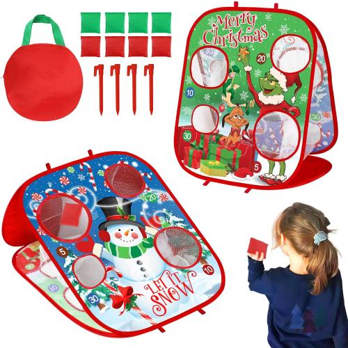 Christmas Bean Bag Toss Games for Kids, Christmas Party Games Double-Sided Collapsible Cornhole Board, Carnival Toys Gifts for Boys Girls Family Outdoor Indoor Yard Games Party Favors Supplies