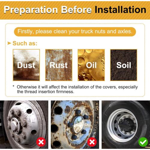 33mm Axle Cover Chrome Dome Combo Kit Thread-On Lug Nut Covers with 2 Front and 4 Rear Axle Wheel Covers Removable Hub Caps for Semi Truck (Installation Tool Included)