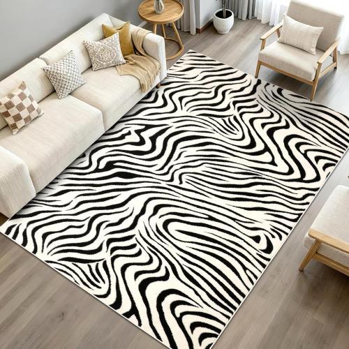 YIHOUSE 8x10Ft Area Rugs for Living Room: Modern Washable Rug - Abstract Black and Cream White Rug for Bedroom Dining Room Office Playroom Nursery Home Decor - Nonslip Non-Shedding Striped Rugs