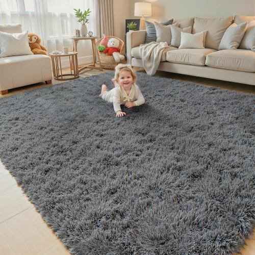 8x10 Area Rugs for Living Room Bedroom Rug, Large Area Rug Shag Shaggy Carpet Soft Plush Furry Bedside, Rugs for Home Decor (Dark Grey, 8x10 Feet)