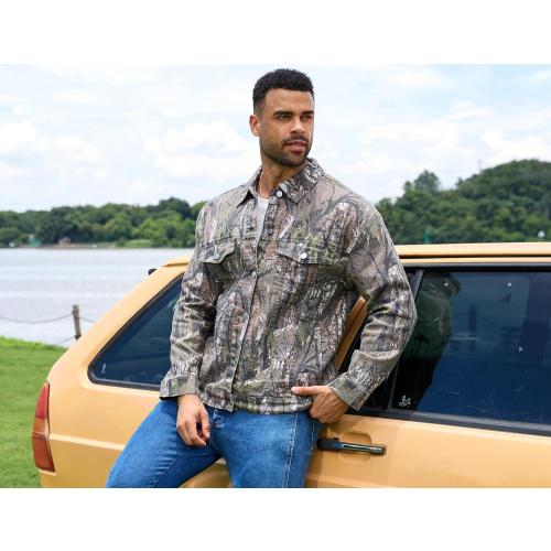 Yuanbang Camo Jackets for Men Trucker Unlined Camouflage Coats Hunting Clothes (Size L)