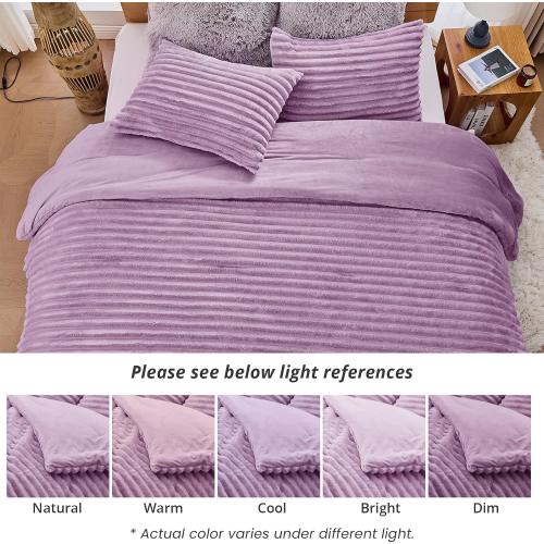 Sasttie Fluffy King Comforter Set, 3-Piece Soft Fleece Bedding, Purple | Marshmallow Bedding Set with 2 Pillowcases, Warm & Fuzzy Faux Fur Down Alternative, OEKO-TEX Certified