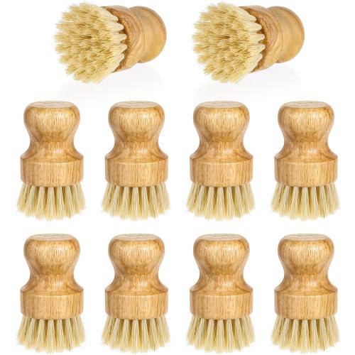 Bamboo Dish Scrub Brushes Kitchen Dishwashing Cleaning Brush Wooden Scrubbers Set Sisal Bristles Cleaner Scrubber for Washing Cast Iron Pan Pot Sink Spatula