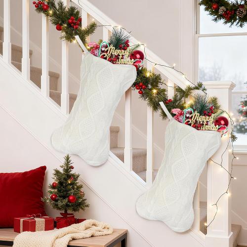 Dog Stockings Christmas Red Knit Christmas Stockings for Dogs Large Bone Shaped Hanging Xmas Stocking for Dogs Cats Pets (White)
