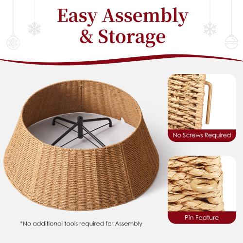 Rustic Farmhouse Christmas Tree Collar - 28Inch Woven Wicker Tree Base Stand Cover for Artificial Trees - Holiday Decoration Ring Skirt Basket for 6ft 7.5ft 9ft Tree, Natural & Stable(Natural)