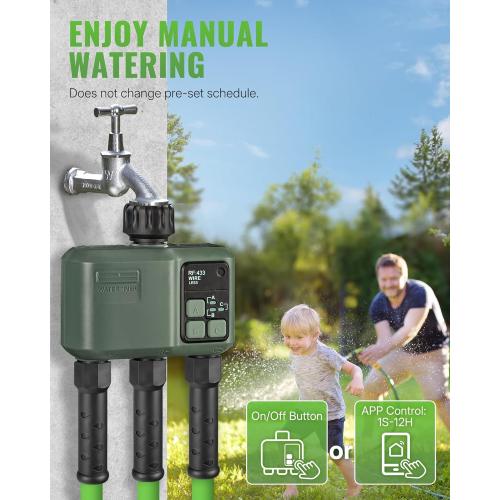 WiFi Water Timer for Garden Hose, Sprinkler Timer 3 Zone, 984ft RF Range, 3 Outlet Smart Hose Watering with APP WiFi Irrigation Controller, Automatic Irrigation System/Rain Delay/Manual Watering