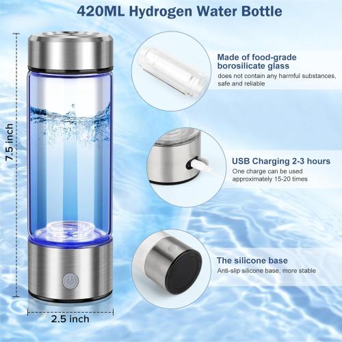 2025 New Hydrogen Water Generator Bottles, Portable Hydrogenated Water Bottle with SPE PEM Technology, 420ml Hydrogen Water Bottle Generator, Rechargeable Ionizer Machine for Home, Office, and Travel