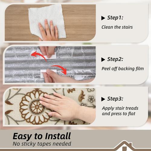 BEQHAUSE Stair Treads for Wooden Steps Non-Slip Machine Washable Carpet Stair Treads 8X30 Soft Indoor Stair Runner for Kids Elders and Pets, 100% Polyester, TPE Backing, 15pcs, Brown/Grey