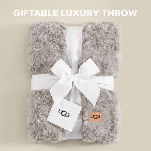 UGG Adalee Faux Fur Throw Blanket for Couch, Cozy Fuzzy Blanket for Chair or Bed, Easy Care Reversible Fluffy Throw, Luxury Home Decor, 50-inch x 70-inch, Seal Grey