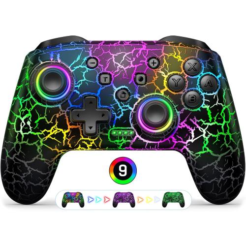 Gammeefy Switch Controller, Wireless Switch Pro Controller for Nintendo Switch/Switch 2/Lite/OLED, 9 Color Adjustable LED Switch Remote Compatible with PC/Android/IOS with Programmable Function