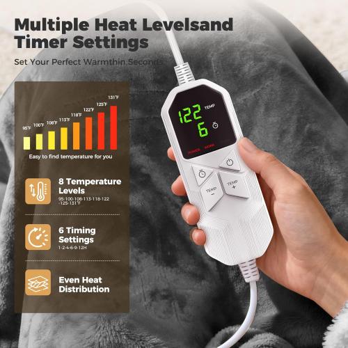 Heated Wearable Blanket with Sleeves & Foot Pocket – Electric Sherpa Blanket 50 * 70, 8 Heat Levels & 6 Timer Settings (1–12 Hours), Cozy Flannel Heated Throw Blanket for Home, Sofa & Bed Use,Grey