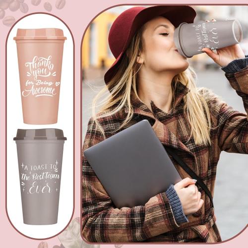 Pickmesh 60 Pcs Employee Appreciation Gifts Christmas Thank You Gift for Team Building 16 oz Teacher Plastic Coffee Cup with Lid Inspirational Travel Tumbler for Coworker Staff Pastor (Varicolored)