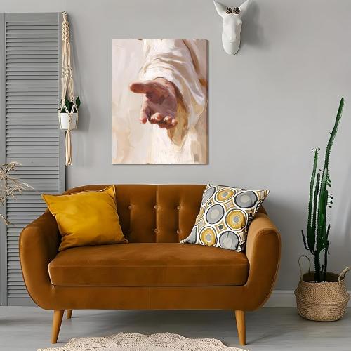 Framed Jesus Canvas Wall Art, Christian The Hand of God Wall Decor Painting, Religion Bible Pictures Posters Prints for Church Prayer Room Living Room Home Decor 16x24 In