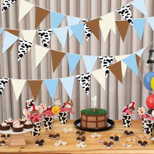 Pasimy 5 Pcs First Rodeo Birthday Decor Cowboy Banner Triangle Pennant