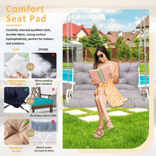 Swing Replacement Cushions for Outdoor: 2-3 Seater Waterproof Porch Bench Cushion with Backrest and Ties - 4 Thick Swing Cushion for Garden Patio Backyard Loveseat