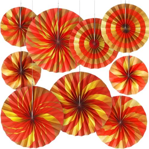 Outus 9 Pcs Chinese New Year Decoration Paper Fans, Simple