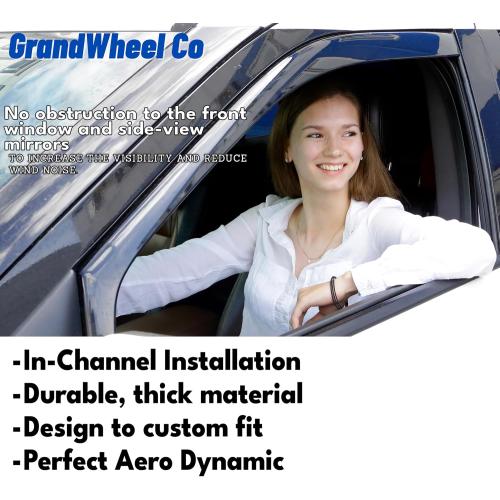 Window Deflectors Smoke Tinted in-Channel Side Window Vent Visor Deflectors Rain Guards Compatible with Grand Highlander 2024-2026 - 4pcs. GW0897