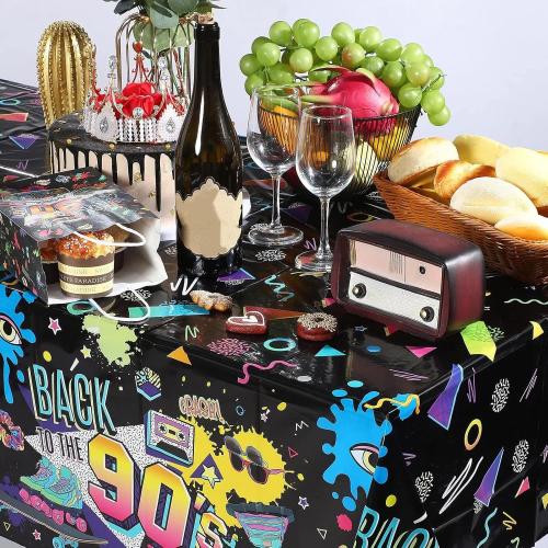 Tegeme 3 Pcs 90s Plastic Party Table Cover Back to The 90's Tablecloth 90s Birthday Party Decoration The 90's Hip Hop Supplies Throwback Birthday Decor for Room Kitchen 54 x 108 Inch