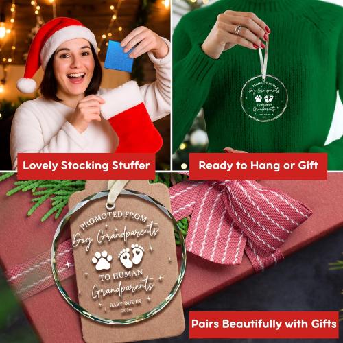 Grandparents Gifts - First Time Grandparents Gifts for Grandma, Grandpa - Baby Pregnancy Announcement Ornament for Grandma Grandpa - Promoted from Dog Grandparent to Human Grandparent Ornament