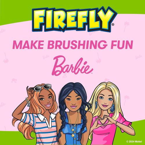 FIREFLY Slim Sonic Barbie Toothbrush with USB Charging and Antibacterial Cover, Ages 3 , 1 Count