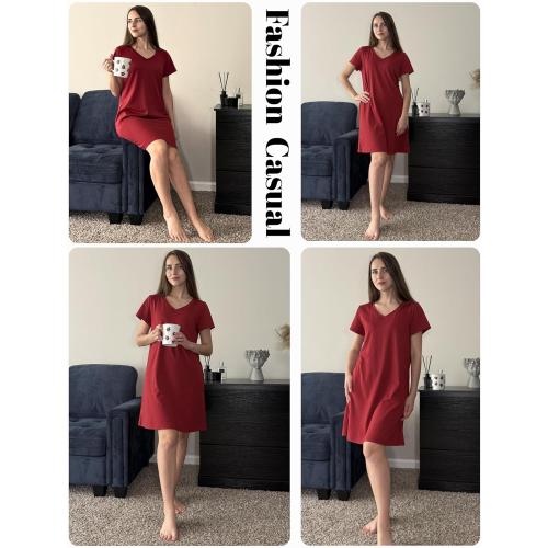 Size XL Ekouaer Cotton Nightgowns for Women Short Sleeve Womens Nightgown V Neck Sleep Shirts for Women Soft Sleepwear
