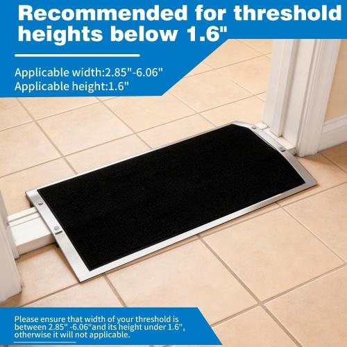 27.75 L x 1.65 H Bridge Threshold Ramp for Doorways–Fits 2.85–6 Wide Thresholds with Adjustable Support Bars Non-Slip Aluminum Wheelchair Ramps for Home Steps,Sliding Door Ramp for Wheelchair