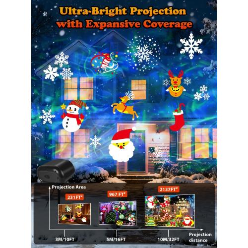 2025 Upgrade No Slides Christmas Projector Lights Outdoor, Holiday Projector Lights with 12 Dynamic Patterns & 7 LED Colors, Remote, Timer, IP65 Waterproof for Xmas Party Garden Yard Decor (Black)