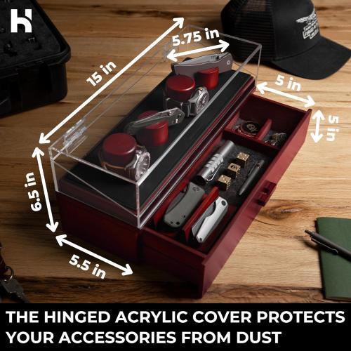 Watch & Pocket Knife Display Case – Switch Up Your Display with the Modular Pillars – Comes with Vegan Leather Padding andThe Combo Deck Pro – Christmas Gift for Men