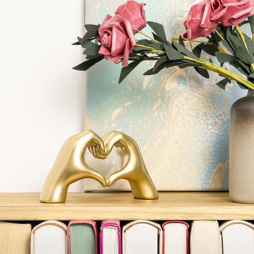 Gold Decor Living Room - Small Shelf Decor Aesthetic - Heart Hands Sculpture - Teen Girls Bedroom Knick Knacks - Cute Home Shelves Accent - Table Statue Love Decorations Gifts (Gold)