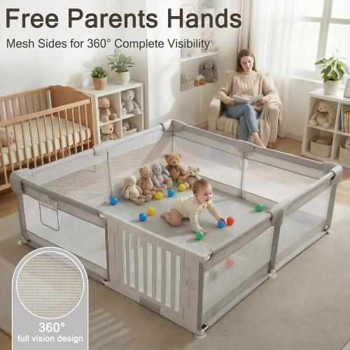 79 ×71 Baby Playpen with Gate, Large Baby Play Pen for Babies and Toddlers, Infant Fence Play Yard with Door for Living Room, Anti-Fall, Breathable Mesh