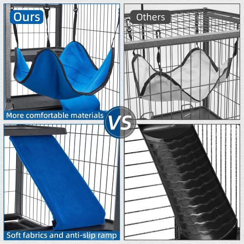 HABUTWAY 45''H Metal Small Animal Cages, Rolling Chinchilla Cage with Removable Ramps, Lagre Cage for Chinchillas/Guinea Pigs/Rabbit, Ferret Cages with Hammock & 4 Tiers, Black