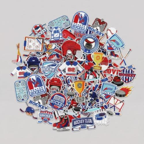Tigeen 48 Pcs Hockey Iron on Patches Sports Ball Embroidery Applique Hockey Party Sewing Patches for Clothing, Jackets, Jeans, Bags, Dress, Hats DIY Applique Emblem Accessory