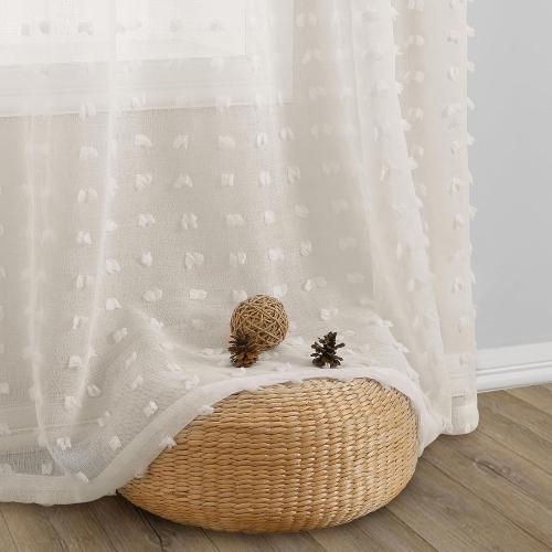 Guken Beige Sheer Curtains 84 Inch Length 2 Panels Sets for Living Room Bedroom 38 Inch Width Farmhouse Boho Drapes Light Filtering Pom Pom Curtains Tufted Semi Sheer Rod Pocket,Nature,W38xL84