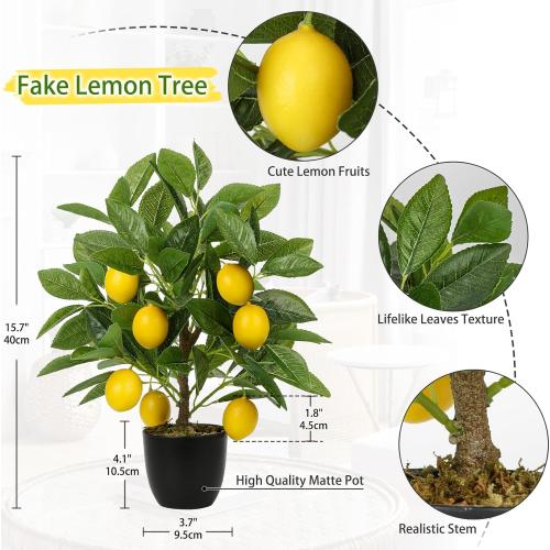 Velener Artificial Potted Plants 15.7 inches Fake Lemon Tree Artificial Lemons Citrus Tree with Black Pot Faux Plants Indoor for Home,Office, Living Room Table, Desk