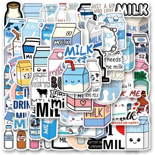 62pcs Milk Stickers Pack, Aesthetic Vinyl Waterproof Sticker Decals for Water Bottle,Laptop,Phone,Skateboard,Scrapbooking,Bumper for Party Supply Decor Favor…