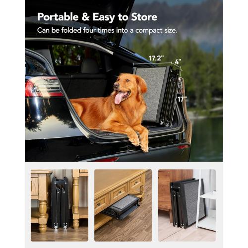 Upgraded Dog Ramp for Car 71'' X-Long & 19.7 Wider Folding Dog Ramps for Large Dogs with Non-Slip Rug Surface Portable Doggy Ramps for SUV Car & Truck, Up to 250 LBS