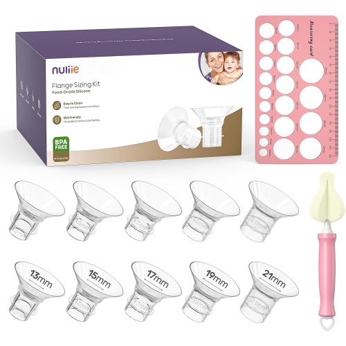 Nuliie 3-in-1 Flange Sizing Kit 13/15/17/19/21mm for 24mm Flange/Shield of Most Pumps, 10PCS Silicone Flange Inserts to Boost Pumping Efficiency & Comfort, BPA-Free Pump Essential for Moms