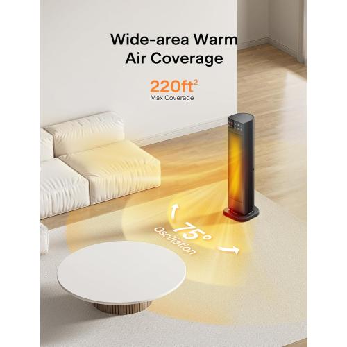 PELONIS Oscillating Ceramic Tower Indoor Space Heater for Home with Oscillation, Programmable Thermostat & ECO Mode, 12H Timer & Remote Control, Safety Protection, 23 Inches, 1500W, PHF15RSAPH23