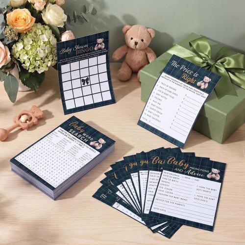 302 Pcs Baby Shower Games, 6 Games,50 Sheets Each, Bear